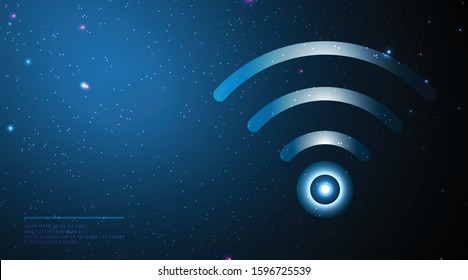 Wireless Network Symbol. Wifi,  abstract low poly wireframe mesh design. from connecting dot and line. vector illustration.futuristic design on dark blue background