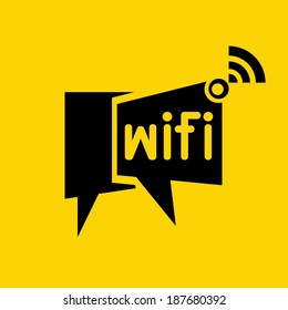wireless network symbol, wifi symbol on yellow background