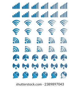 Wireless and Network vector line icon set. Contains linear outline icons like Connection, Signal, Internet, Phone, Radio, Computer, Wifi, Communication, Antenna. Editable use and stroke. Blue Color