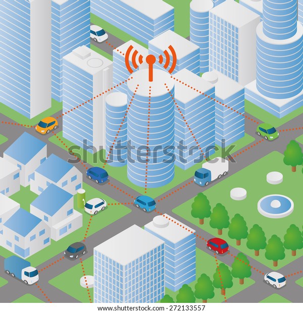 Wireless network of vehicle image illustration,\
Connected Car, Intelligent\
Car