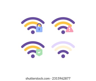 Wireless network or WIFI network. network system. wifi signal, security, protection, and alerts. Internet and technology. collection or set of symbols or icons. Minimalist 3D concept design. vector