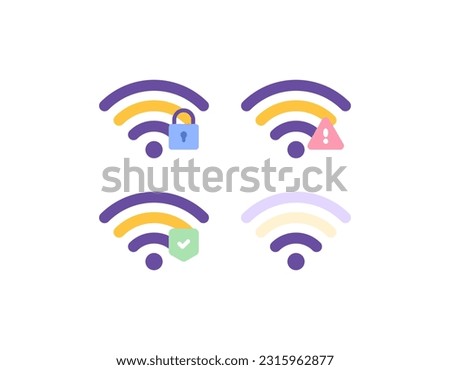 Wireless network or WIFI network. network system. wifi signal, security, protection, and alerts. Internet and technology. collection or set of symbols or icons. Minimalist 3D concept design. vector