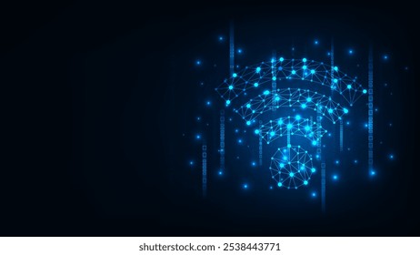 Wireless networking digital Hi-tech blue light technology wifi concept. Abstract design for banner background.