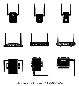 Wireless networking equipment icon set. Silhouette vector