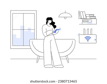 Wireless networks abstract concept vector illustration. Young man using wireless data connections, modern network technology, Wifi signal, smart communication system abstract metaphor.