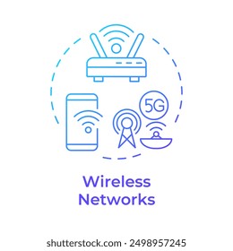 Wireless networks blue gradient concept icon. Form of telecommunication. Radio waves. Data transmission. Round shape line illustration. Abstract idea. Graphic design. Easy to use in presentation
