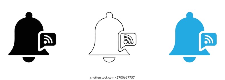 Wireless notification bell icon in multiple styles, ideal for app alerts, network updates, and communication designs