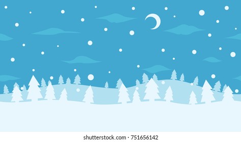 Wireless pattern of winter forest. North landscape. Winter night background. Seamless 	
scenery. Holiday trees.