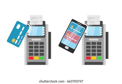 Wireless Payment by credit card using POS terminal and smartphone.