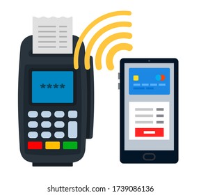 Wireless payment by mobile phone and pos-terminal flat icon vector isolated