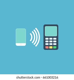 Wireless payment illustration. Minimalistic concept of contactless payment with smartphone and terminal. NFC payment vector illustration