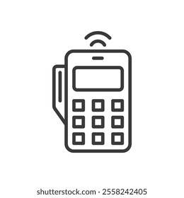 Wireless payment terminal, icon in line design. Wireless, payment, terminal, card, transaction, mobile, contactless on white background vector. Wireless payment terminal editable stroke icon