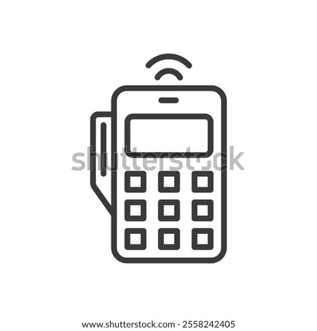 Wireless payment terminal, icon in line design. Wireless, payment, terminal, card, transaction, mobile, contactless on white background vector. Wireless payment terminal editable stroke icon