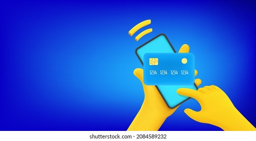 Wireless payment via modern smartphone. Vector banner with copy space