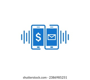 Pago inalámbrico a través de smartphone, icono de vector aislado en fondo blanco.