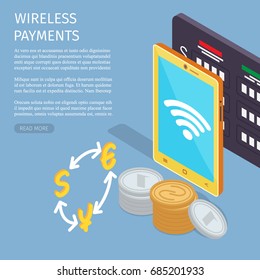 Wireless payments Internet page with information vector illustration