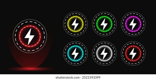 Logotipo del cargador del teléfono inalámbrico o Vector del estilo del resplandor del neón de la tecnología de la batería editable
