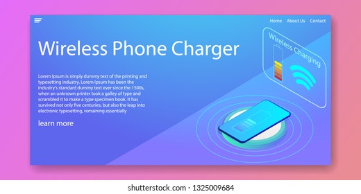 Wireless phone charger technology, isometric concept.Web template design.vector illustration.