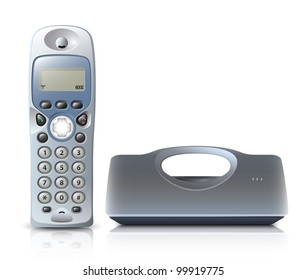 Wireless phone with cradle. Vector illustration