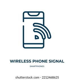 Wireless phone signal icon. Linear vector illustration from smartphones collection. Outline wireless phone signal icon vector. Thin line symbol for use on web and mobile apps, logo, print media.