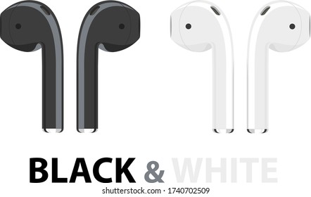 wireless, portable headphones, earbuds without a case, isolated pattern on a white background. Bluetooth headphones in flat design