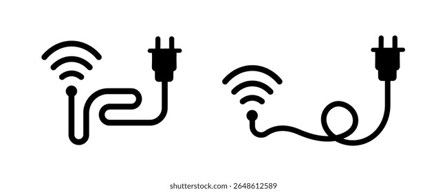 Wireless power plug vector icons illustrating smart home connectivity and energy solutions for seamless device charging and smart appliance integration in living spaces.