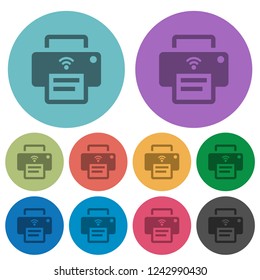 Wireless printer darker flat icons on color round background