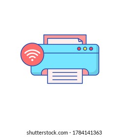 Icono de impresora inalámbrica con diseño colorido aislado en fondo blanco 