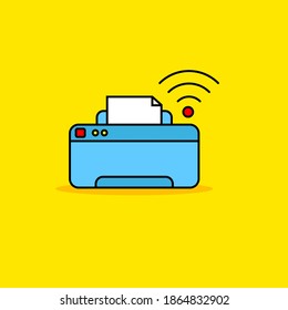 Wireless printer vector illustration isolated on yellow background. Linear color style of wireless printer icon