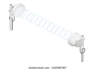 Wireless radio relay line isometric illustration on a white background