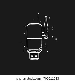 Wireless receiver icon in doodle sketch lines. Internet connection router signal