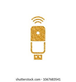 Wireless receiver icon in gold glitter texture. Sparkle luxury style vector illustration.