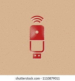 Wireless receiver icon in halftone style. Grunge background vector illustration.