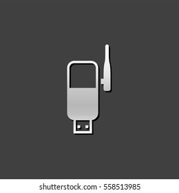Wireless receiver icon in metallic grey color style.Internet connection router