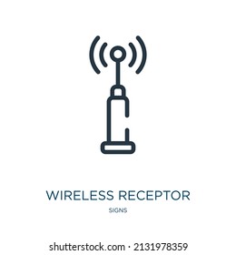 icono de línea delgada del receptor inalámbrico. antena, iconos lineales de comunicación del signo de contorno aislado del concepto de signos. Elemento de símbolo de ilustración vectorial para diseño web y aplicaciones.