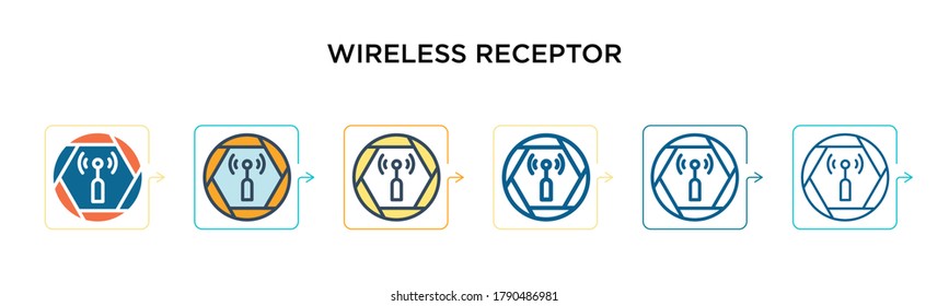 Wireless receptor vector icon in 6 different modern styles. Black, two colored wireless receptor icons designed in filled, outline, line and stroke style. Vector illustration can be used for web, 