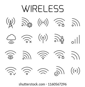 Wireless related vector icon set. Well-crafted sign in thin line style with editable stroke. Vector symbols isolated on a white background. Simple pictograms.