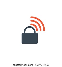 Wireless remote lockunlock system. Lock and wifi symbol for devices, web site or mobile app. Stock Vector illustration isolated on white background.