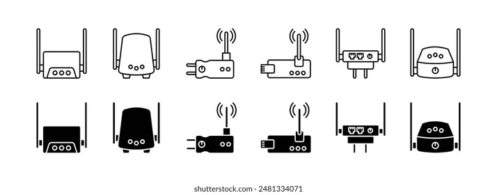 Wireless router and access point devices icon set with outline and field variation