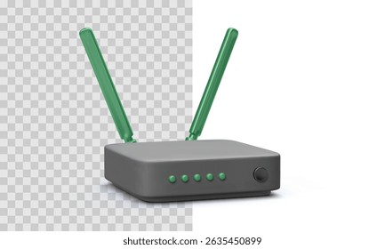 Roteador Sem Fio Com Antenas Em Estilo 3D Realista, Representando Conexão Com A Internet, Rede Ou Wi-Fi. Ilustração De Vetor Limpo Para Conceitos Digitais, Técnicos Ou On-Line.