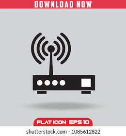 Wireless Router. Black. Flat Icon Vector isolated design. Grey Background 