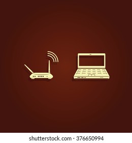 Wireless router connected to laptop.