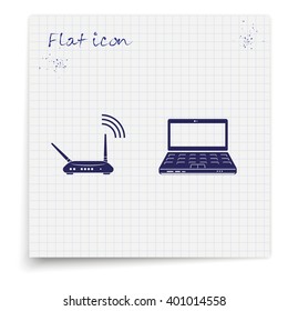 Wireless router connected to laptop.