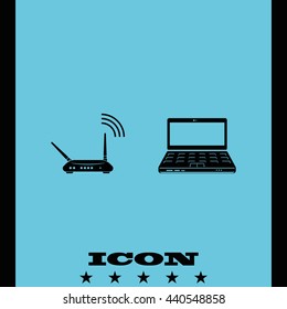 Wireless router connected to laptop.