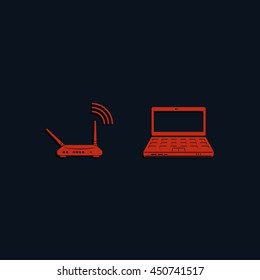 Wireless router connected to laptop.