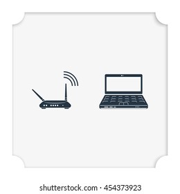 Wireless router connected to laptop.