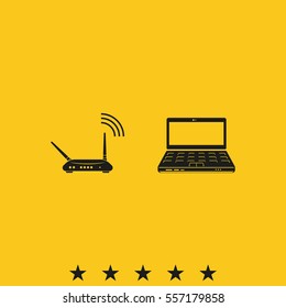 Wireless router connected to laptop.