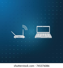 Wireless router connected to laptop.