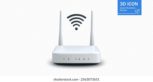 The wireless router features two antennas and a signal icon, designed to deliver high-speed internet connectivity. Its sleek design highlights modern advancements in home networking technology.