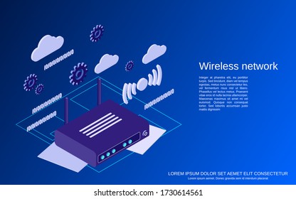 Wireless router flat 3d isometric vector concept illustration